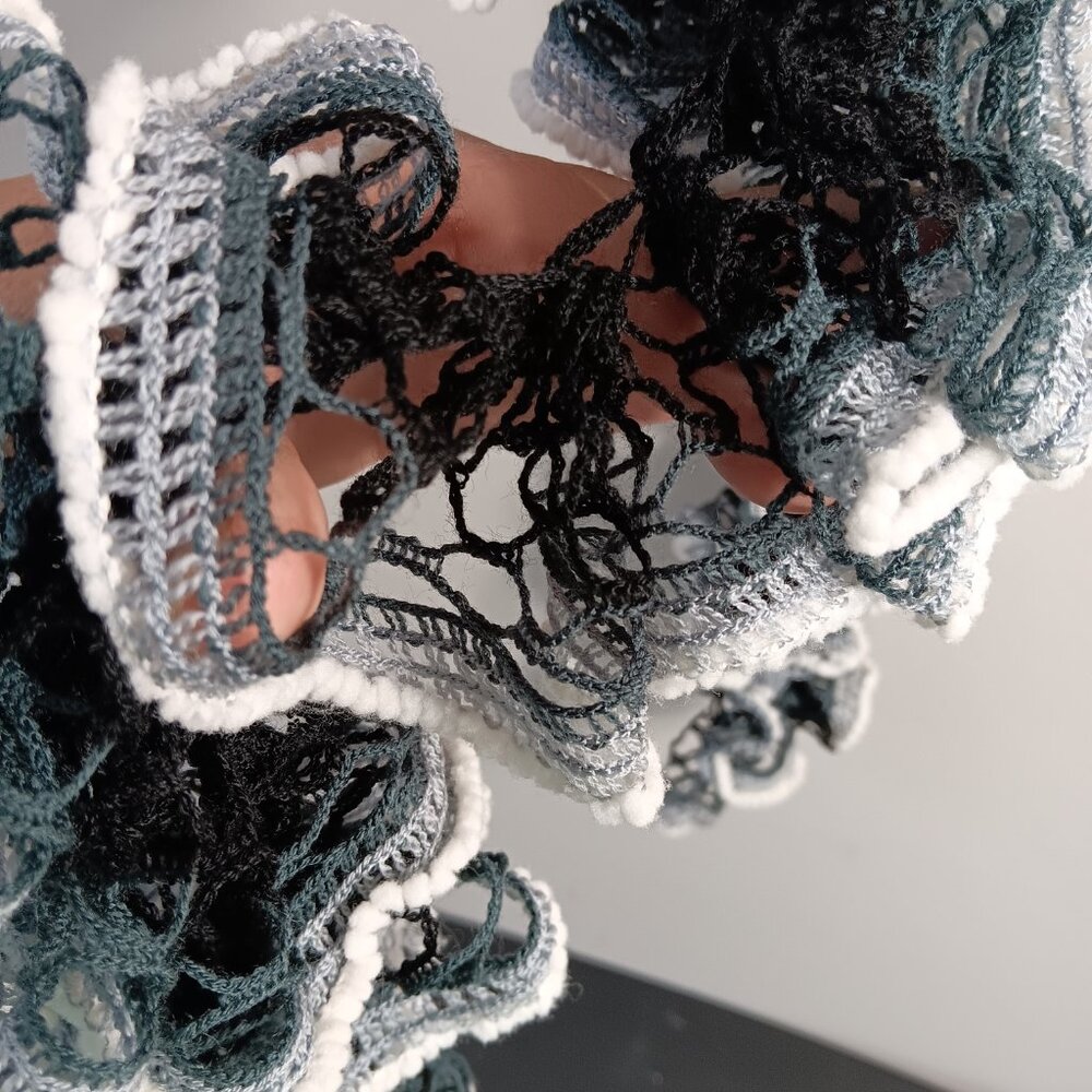 Handmade by me black grey and white ruffle accessory scarf, Never worn E12 - Picture 5 of 6